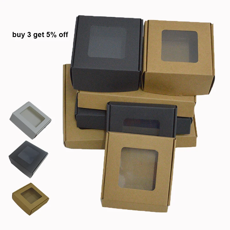 

10pcs Brown Paper Gift Box Pakaging Paper Box With Window White Black Packing Box Kraft Gift Packing dropshipping wholesales
