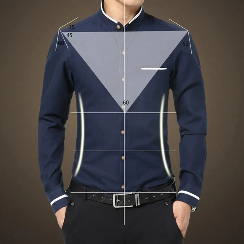 Для мужчин 2019 модные однотонные с длинным рукавом Slim Fit Бизнес рубашки
