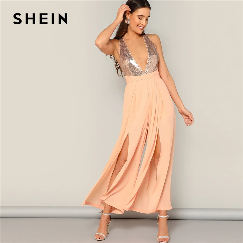 Buy SHEIN Pink Crisscross Open Back Sequin Patched