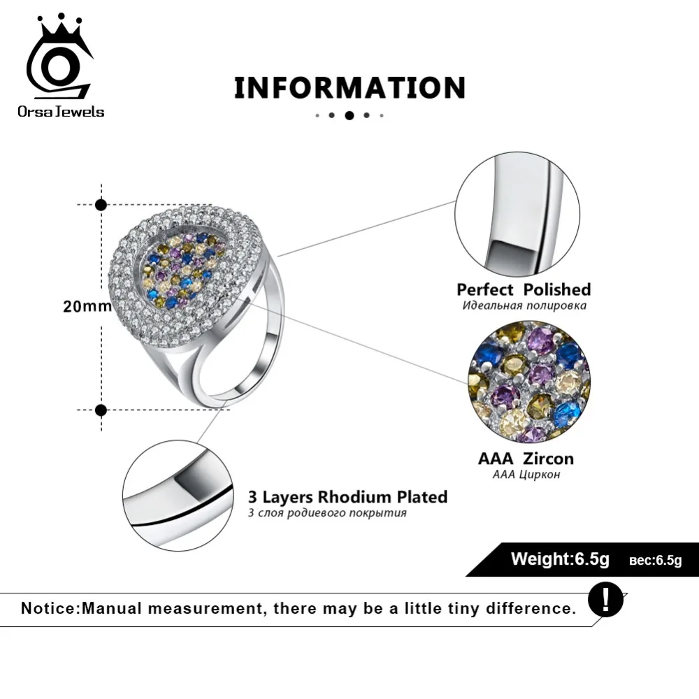ORSA JEWELS Luxury Women Ring AAA Full Pave Colorful Dazzling CZ Female Wedding Party 2019 Fashion Trendy Girl Jewelry OR157
