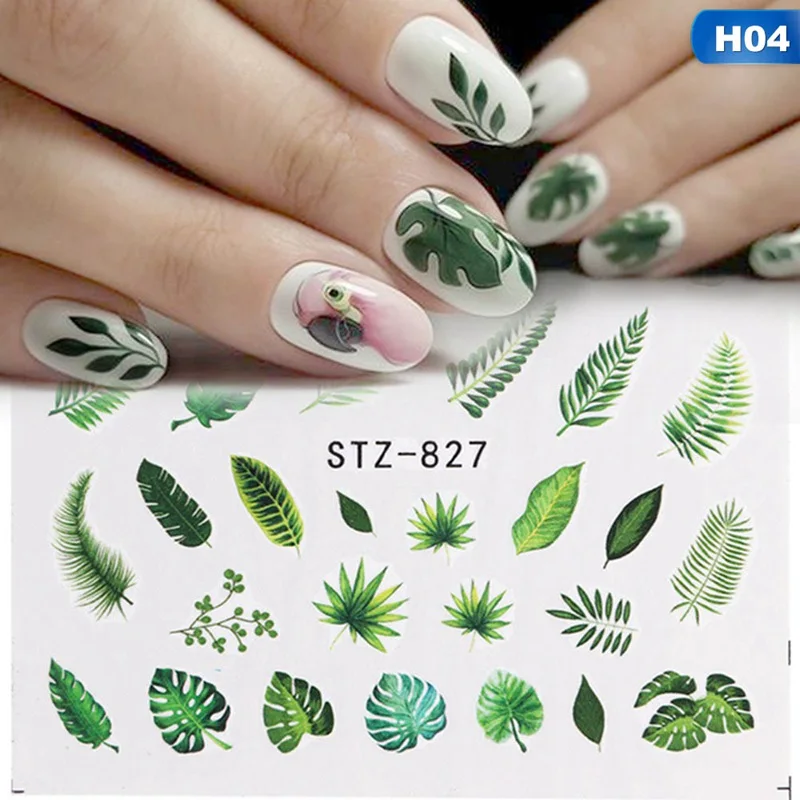 21 Designs Nail Sticker Set Jungle Green Leaves Flower Leaf Slider DIY Nail Art Water Transfer Decal Manicure Tool - Цвет: 04