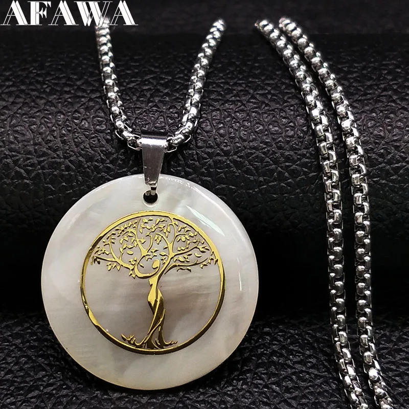 

2018 Fashion Tree of Life Shell Stainless Steel Chain Necklace for Women Gold Color Necklaces Jewelry bijoux femme N18472