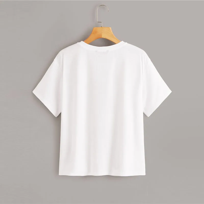 Dotfashion белая футболка с буквенным принтом для девушек, женские летние повседневные топы, одежда с коротким рукавом, Женская корейская модная футболка