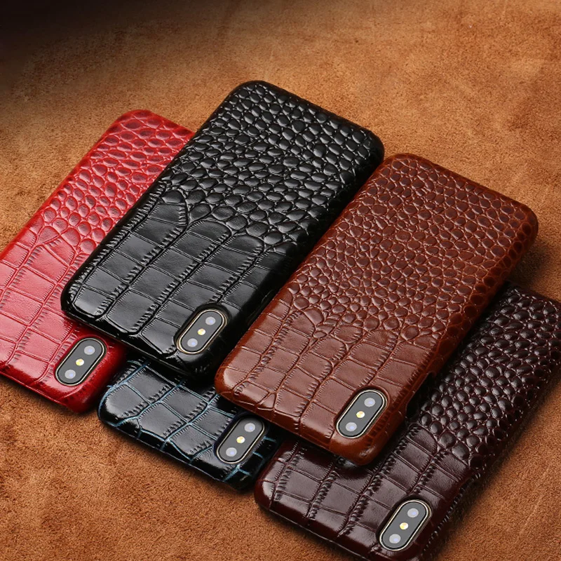 Cheap Genuine leather phone case for iPhone X 11 11Pro 11 Pro Max XS XSMax XR 8 8plus 7 7plus 5 se 6 6S 6S Plus crocodile Grain luxury