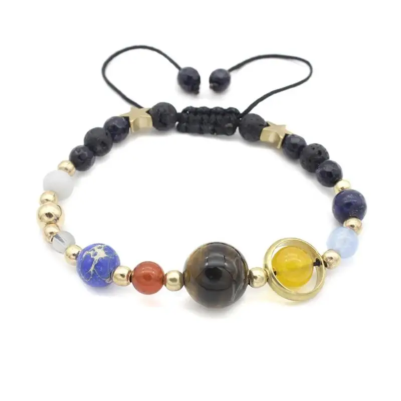 

Universe Galaxy the Eight Planets In The Solar System Guardian Star Lava Reiki Stone Beads Adjustable Bracelet & Bangle Jewelry