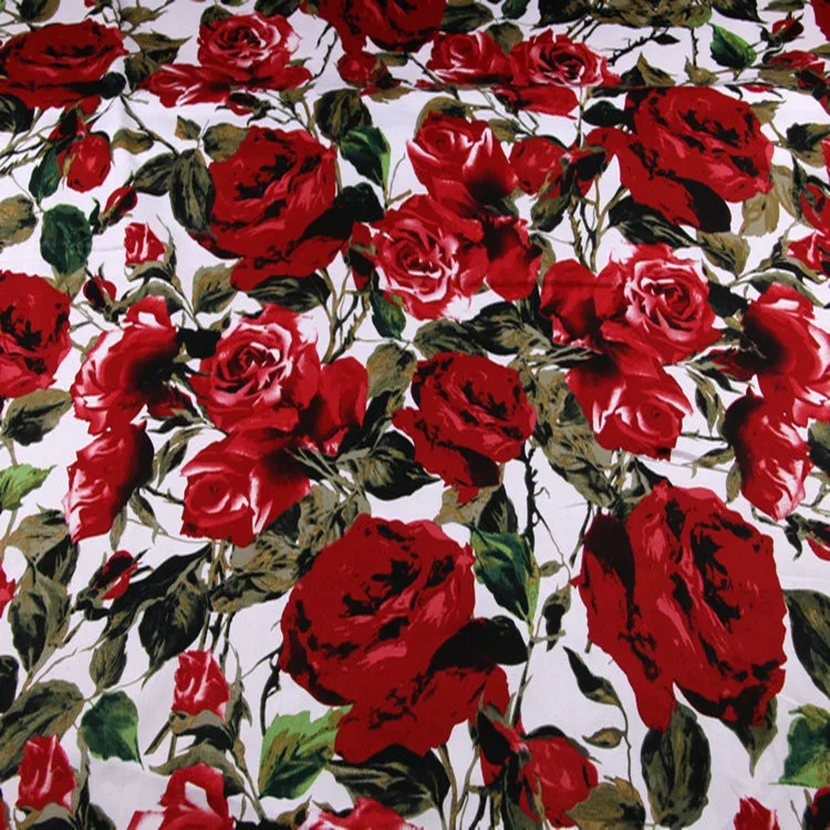 100X150 см модные Подиумные красные розы белые хлопковые ткани для девушек и женщин летние платья рубашка брюки Швейные DIY-AF330