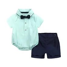 Летние комплекты одежды для новорожденных модные костюмы из 2 предметов для маленьких мальчиков хлопковая рубашка с короткими рукавами+ шорты, одежда для мальчиков, комплект