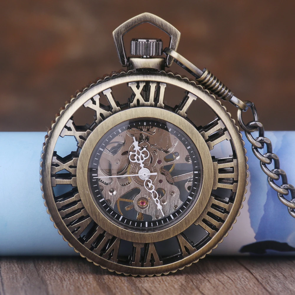 Стимпанк Роскошные модные антикварные скелетные Механические карманные часы Мужская цепочка ожерелье деловые повседневные карманные часы
