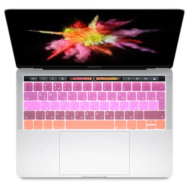 ЕВРО Великобритания русский силиконовый чехол для клавиатуры для нового MacBook Pro 13 A1706 Touchbar Pro 15 A1707 с сенсорной панелью выпуска - Цвет: Gradient Pink