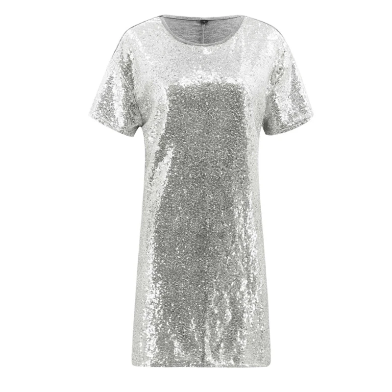 

2019 party dress Women Fashion O Neck mini Dress Sequin Short-Sleeve Solid Splice Mini sexy Dress robe ete 2019 vestidos