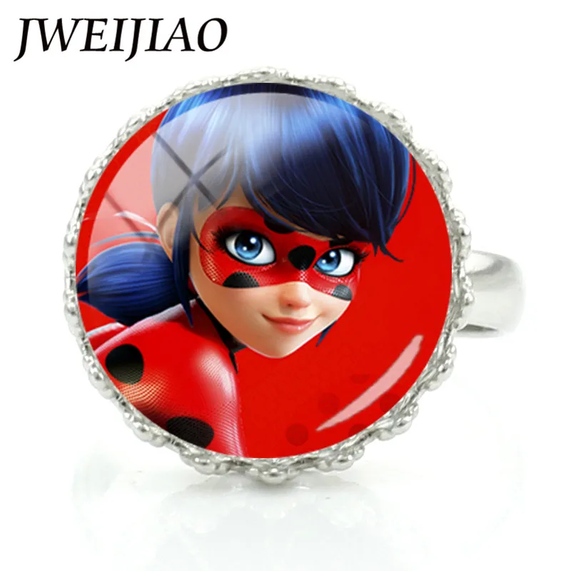 

JWEIJIAO Vintage Ladybug Girl Rings For Kids Girls Miraculous Ladybug and Cat Toy Crown Ring Birthday Gifts For Children LB93