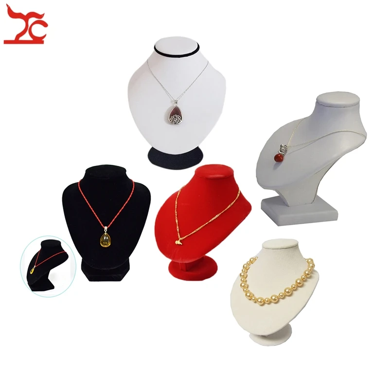 Wooden Jewelry Display Bust Velvet Pendant Necklace Display Stand White PU Necklace Mannequin Holder Pear Necklace Stand 18CM