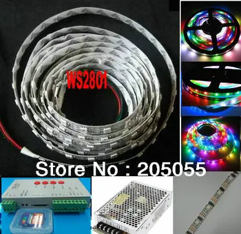 

5M 5V WS2801 addressable RGB LED dream color Strip light 32Leds/M non-Waterproof +SD Card Programmable Controller+Adapter power