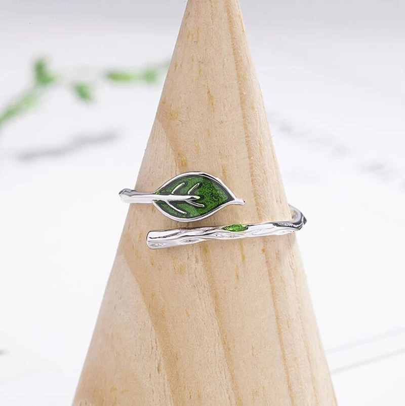 

Jisensp Punk Ring with Opal Adjustable Glaze Leaves Open Rings for Women Party Anel Feminino Simple Fashion Jewelry Rings