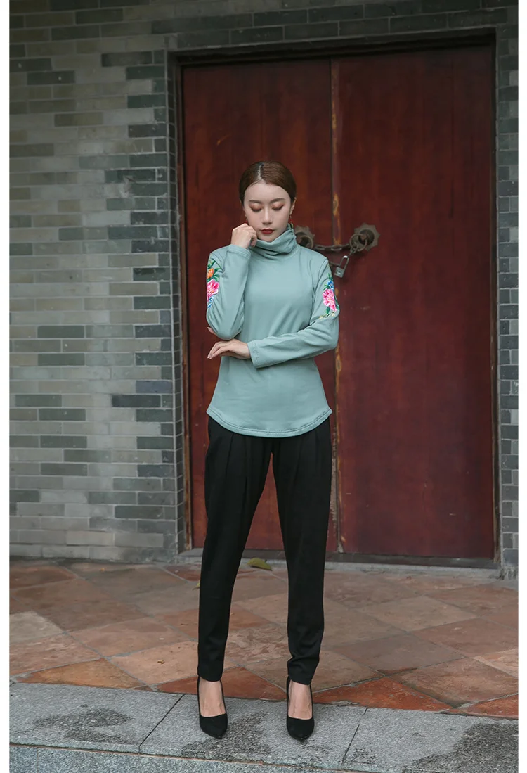 Main Roulé 2018 Femmes Velours shirts Chinois Hiver Fit T T À Xl Col Oversize Polaire Tops Slim Automne La Style xxxxxl Menthe Peint Chaud Shirt aadwqrx6