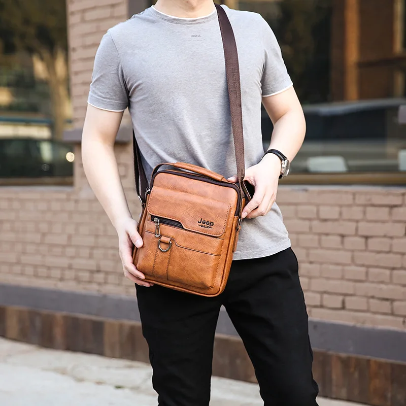 Luxury Brand JEEP Large Capacity Men's Shoulder Bags Man Leather Messenger Bag High Quality Business Crossbody Bags For IPAD