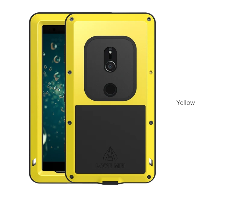 film gift) Love Mei Metal Aluminum Dirt Waterproof Powerful Case For Sony Xperia XZ2 H8216 H8266 H8296 Dual Sim Shockproof capa - Color: yellow