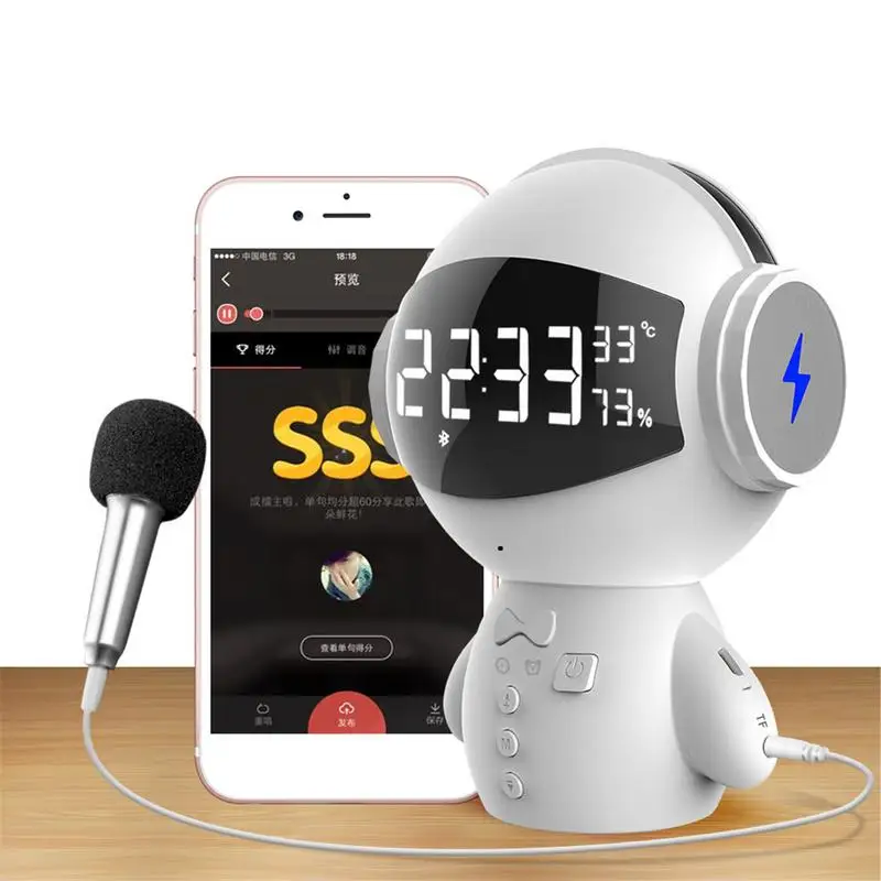 

New Clock Bluetooth Speaker Robot Multi-functional Power Bank Mini Microphone Card Insert Speaker For IPhone Mobile Phone