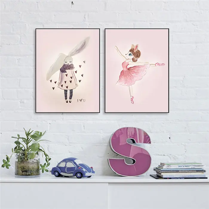 Домашний декор Скандинавская Картина на холсте настенное искусство Кролик Девочка F розовый акварельный принт ребенок сладкий спальня гостиная плакат картина - Цвет: AE