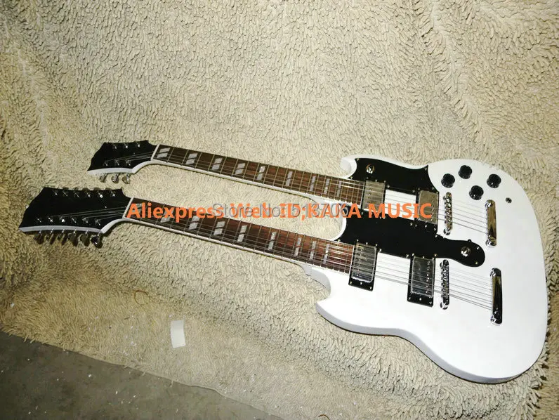 White Custom shop Double Neck Electric Guitar 6/12 Strings