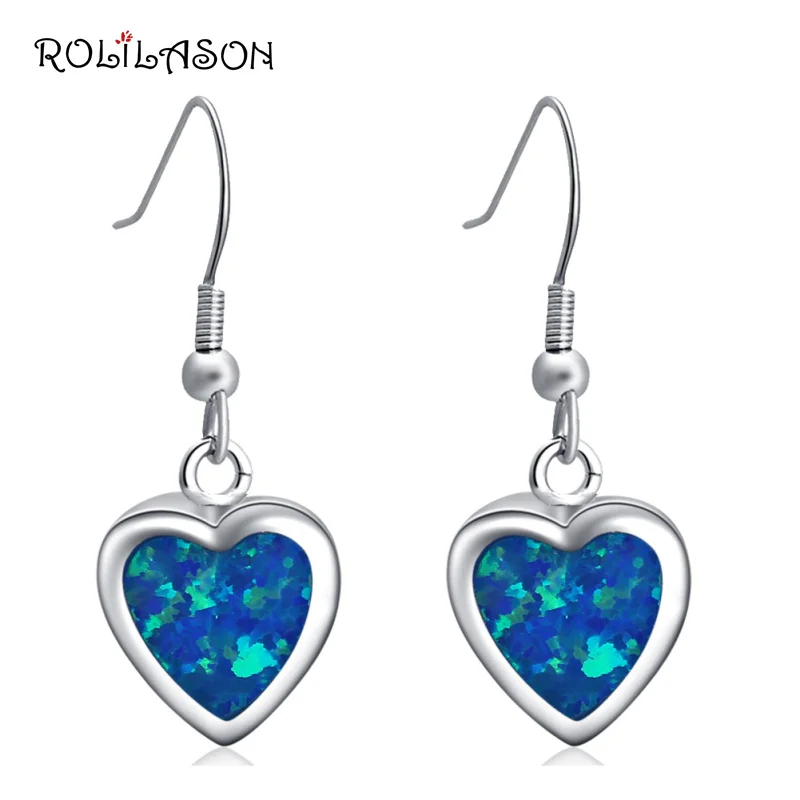 

Heart shape Created blue fire opal drop Earrings 925 Sterling Silver party Jewelry Earrings For Woman SE006