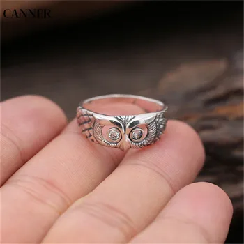 

Canner Silver Owl Ring 925 Silver Bridal Finger Ring Wedding Jewelry Promise Love Engagement Rings For Women