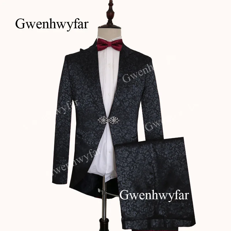 Gwenhwyfar черный дракон жаккард Slim Fit для мужчин s смокинг Высокое качество мужской костюм последние пальто брюки дизайн Homme(куртк