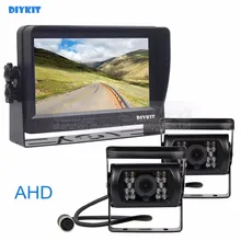 DIYKIT AHD 7 polegadas TFT LCD Monitor Do Carro Rear View Monitor 2×1300000 Pixels de Visão Noturna IR À Prova D’ Água Câmera AHD 1V2