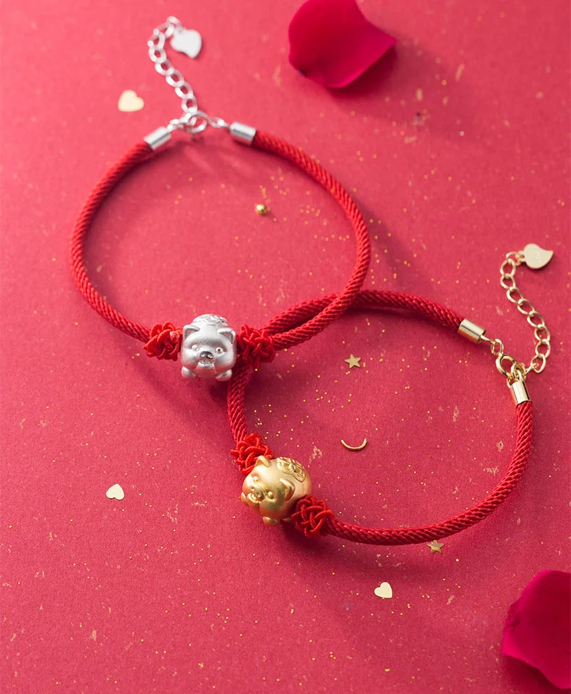 Модный милый регулируемый браслет со Свинкой плетеные браслеты для женщин Waven Lucky красная веревочная цепь 925 пробы серебряные браслеты ювелирные изделия