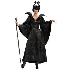 Новый Взрослый Deluxe Maleficent крестины черное платье Хэллоуин ведьмы Косплэй нарядное платье карнавальный костюм Одежда для вечеринки наряд