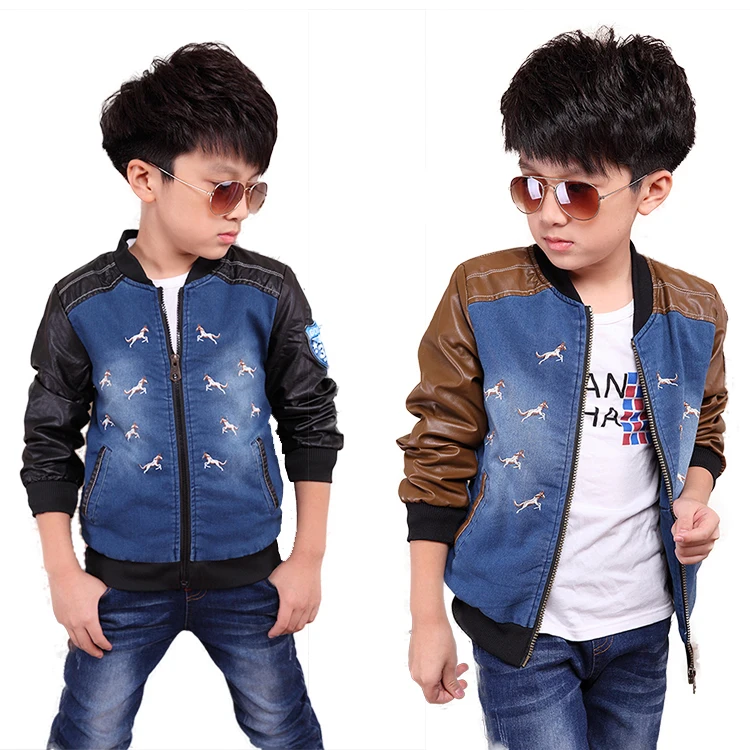 

2017 boys in the spring and autumn jean jacket fur splicing denim jacket coat