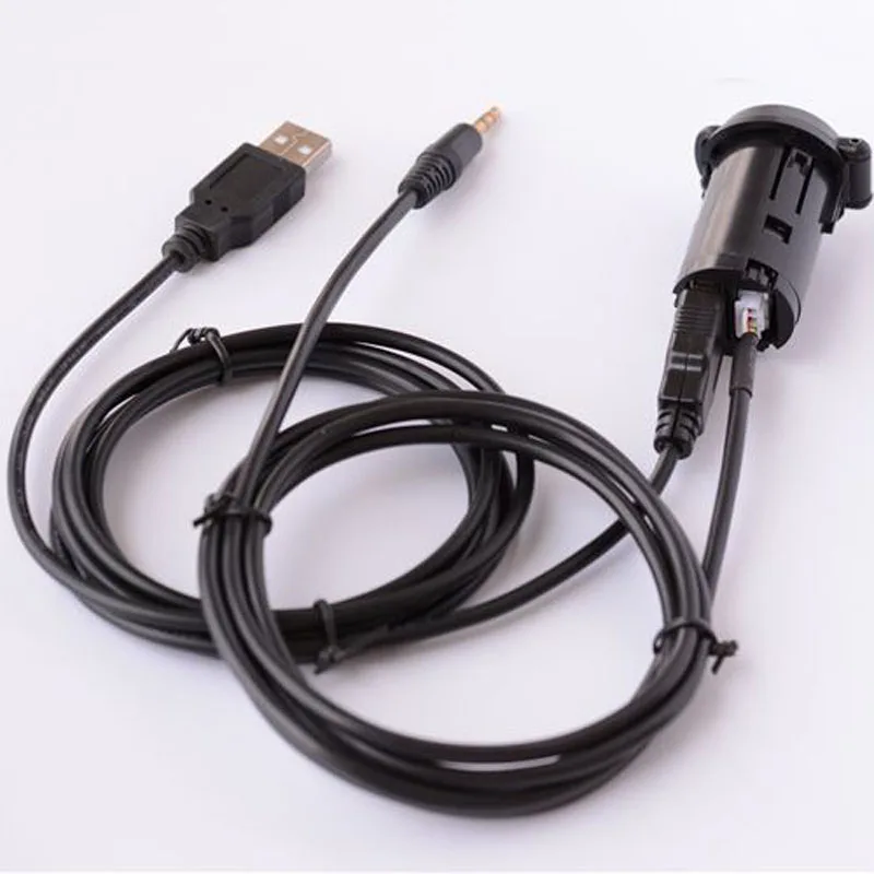 Para Toyota Coche Dash Montaje al Ras 3.5 mm AUX y USB cable de extensión RCA macho 3