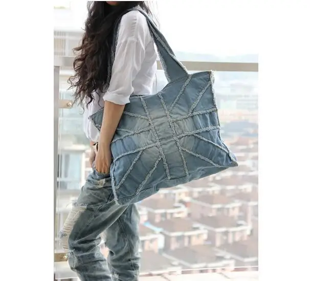 013118 new hot women denim bag female big shoulder bag