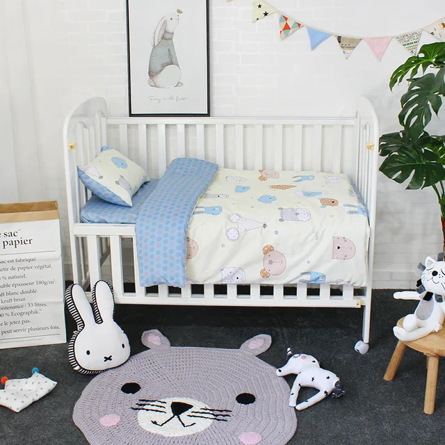 3 Pcs Set Baby Bedding Set Pure Cotton Flamingo Grey Cloud Pattern