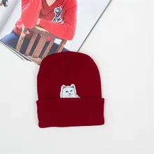 Вязанные зимние шапки в стиле хип-хоп с милым принтом кота, вязаные шапки, модные хлопковые шапки для мужчин и женщин, брендовая шапка,, Новинка