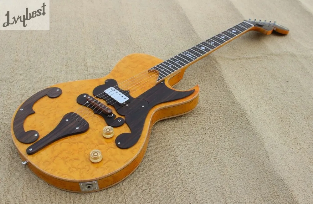 

Electric guitar natural color bird eye top and back flame,rosewood tail and bridge and pickguard,customized logo and headstock