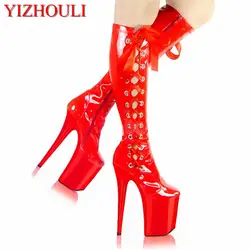 20 см пикантные красной лентой пикантные красные туфли для невесты, банкетные сапоги, фото показать высокое модные ботинки