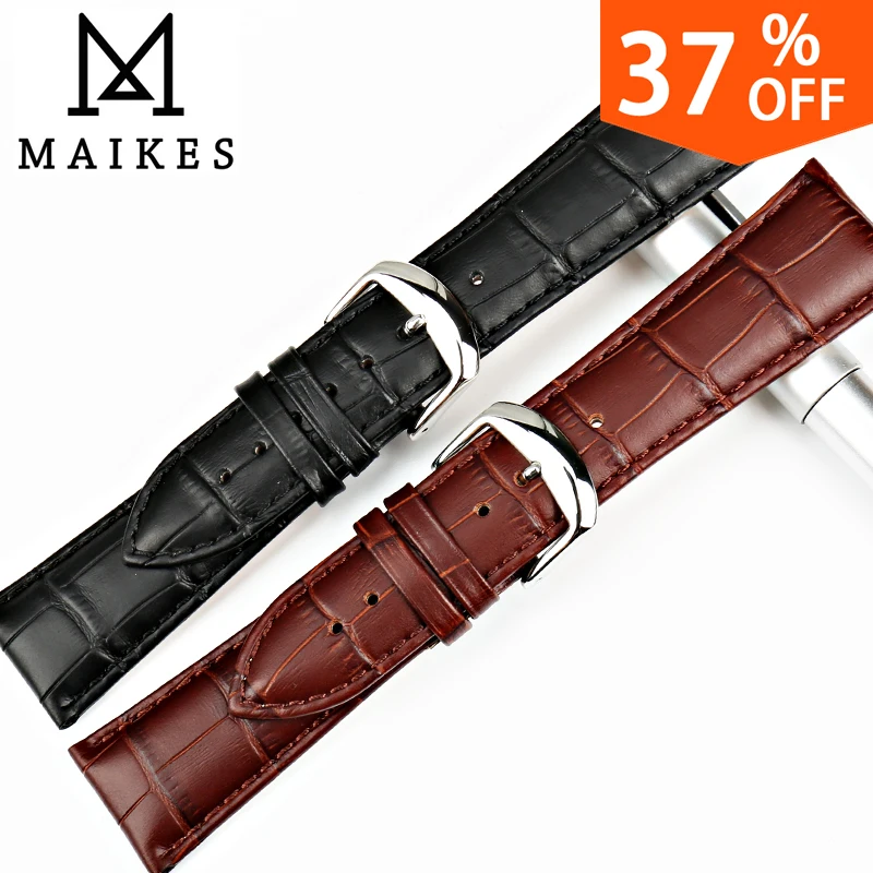 Ремешок MAIKES из натуральной кожи для наручных часов Аксессуары черный браслет Seiko 18 20 22 24 мм|watches bracelet|watch band