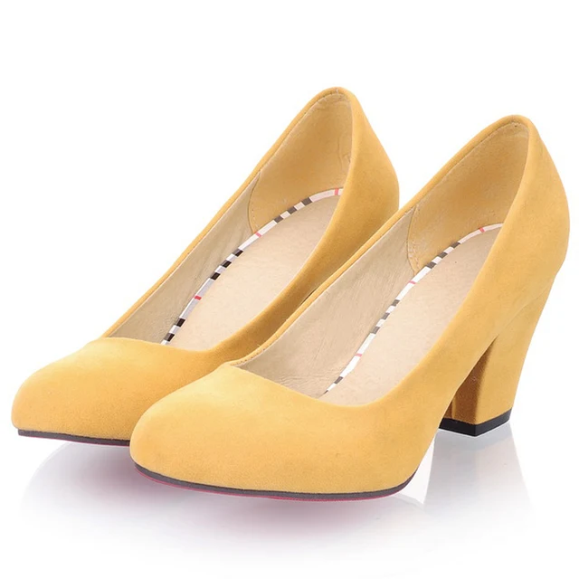 Chinese Office Work Style Comfortable Round Toe Nubuck Plain Pump Chinese Office Work Style Comfortable Round Toe Nubuck Plain Pump Black Yellow Gray High Heels Women
