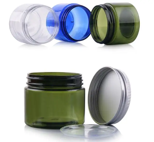 

12pcs/lot 50g Plastic Cosmetic PET Jar Flat Shape Facial Cream Portable Bottle with Assorted Cap Wholesale