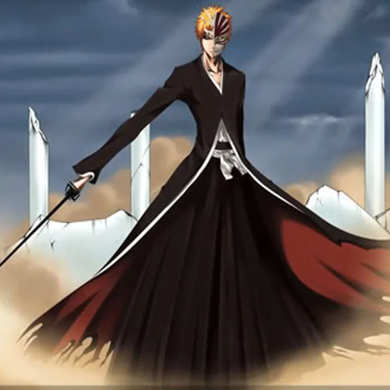 Japanese Anime Cosplay Bleach Costume Kurosaki Ichigo Bankai Robe
