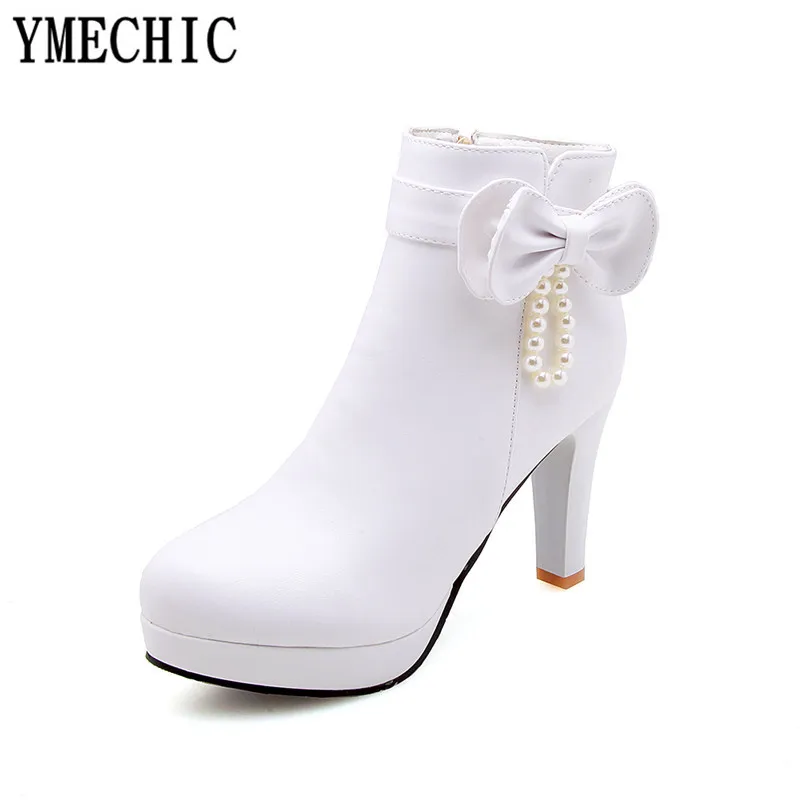 YMECHIC/2018 Белые и розовые свадебные туфли на высоком каблуке для невесты обувь в