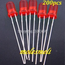 200 шт 5 мм красный ультра яркий рассеянный светодиодный светильник 5 мм СВЕТОДИОД 5 мм красный объектив круглый 5 мм широкоугольный светодиодный s