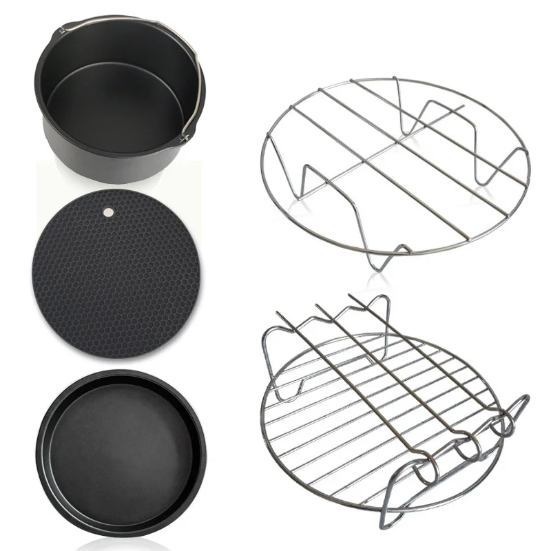 

New 5pcs/set 7 Inch Home Air Frying Pan Accessories Fryer Baking Cookware Baking Basket Pizza Pan Grill Rack Potholder Pot Rack