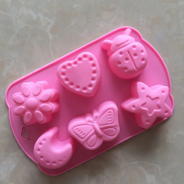 

Silicone cake mold 6 even insect moon and other patterns handmade soap mold colour random