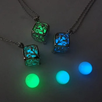 Tree Of Life Dark Luminous Silver Color Glowing in Dark Pendant Necklaces