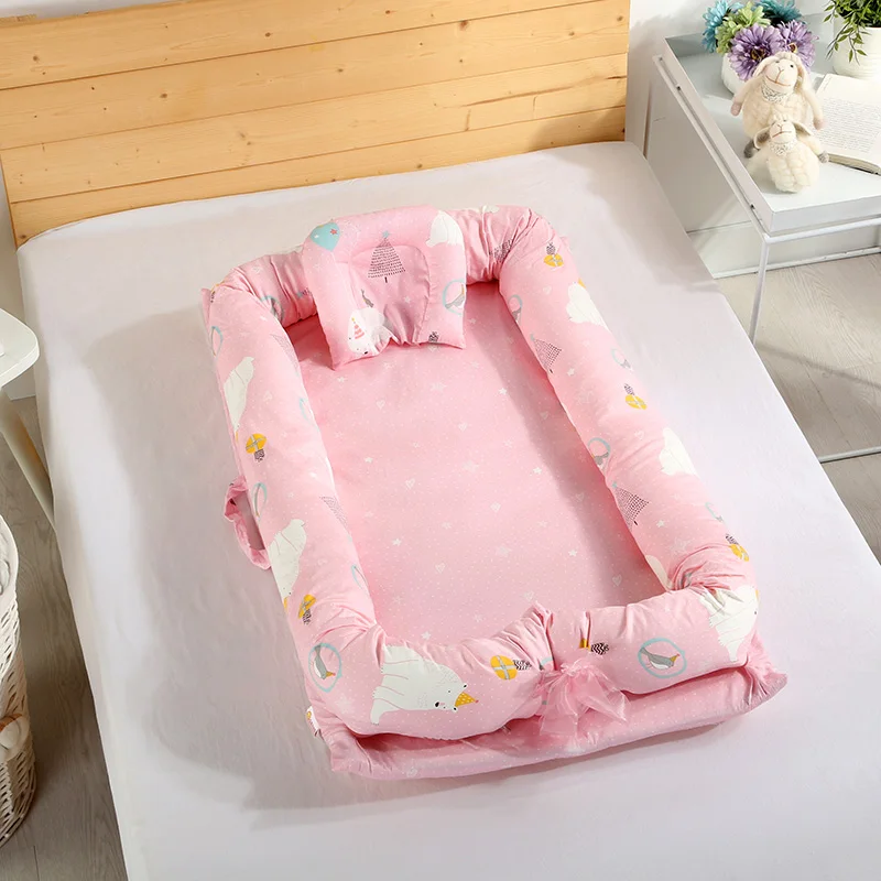 Детские блестящие Co-спальные кроватки Детская кроватка портативная моющаяся кровать для путешествий изолированный костюм с одеялом для детей - Цвет: Bear Powder 2PCS
