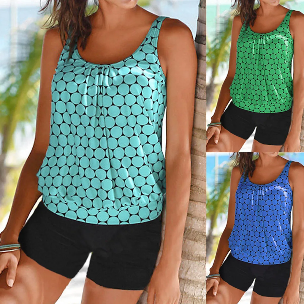 المرأة لباس سباحة زائد حجم نقطة طباعة Tankini Swimjupmsuit ملابس السباحة مبطن ملابس السباحة Biquinis Feminino # A المرأة لباس سباحة زائد حجم نقطة طباعة Tankini Swimjupmsuit ملابس السباحة مبطن ملابس السباحة Biquinis Feminino # A