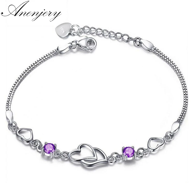 

Anenjery 925 Sterling Silver Zircon Love Heart Bracelet Bangles For Women Gift Wedding Jewelry pulseira feminina S-B153