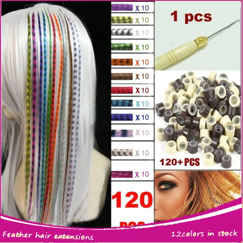 120pcs Feather Hair Extensions With Beads Hook Long Wholesale Loop
